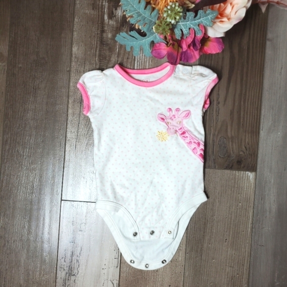 Carter's Size 6m Pink and White Polka Dot Embroidered Giraffe Bodysuit EUC - Picture 1 of 13